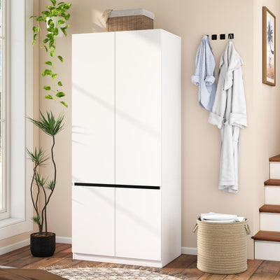 Armoire Wardrobe Closet with Doors: 75" White Large Wardrobe Closet with 2 Doors, Clothes Cabinets for Bedroom Armoires with Storage, Wood Wardrobes Closets for Hanging Clothes (C-Style, 31.5")