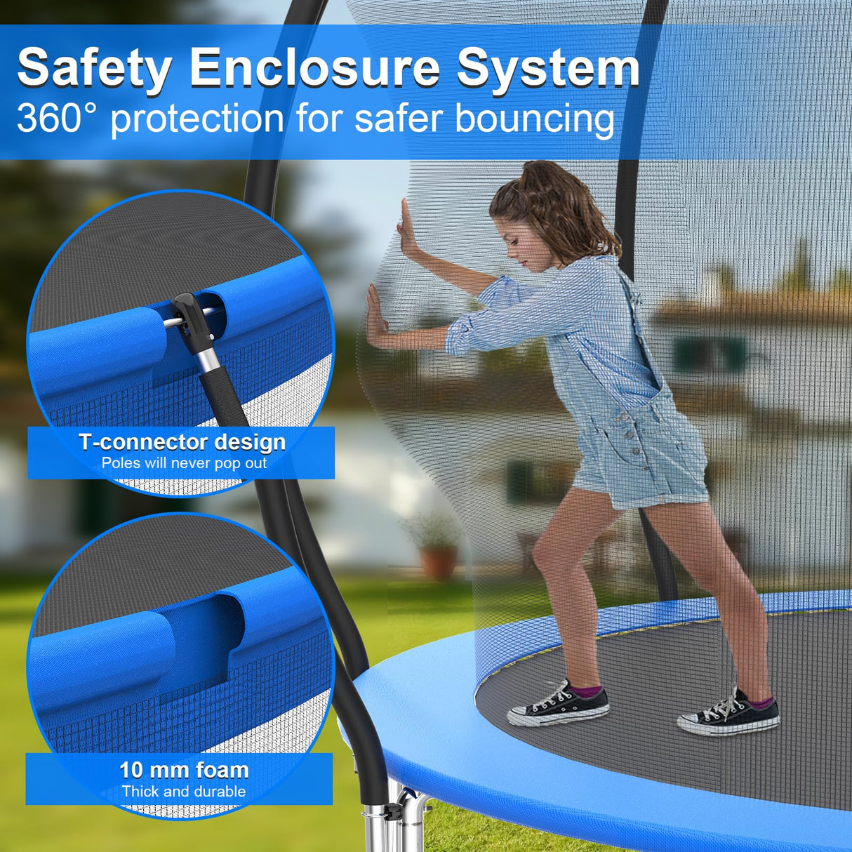 Simple Deluxe Trampoline for Kids with Safety Enclosure Net Wind Stakes 400LBS Weight Capacity 12FT Blue Inside Net Simple Deluxe