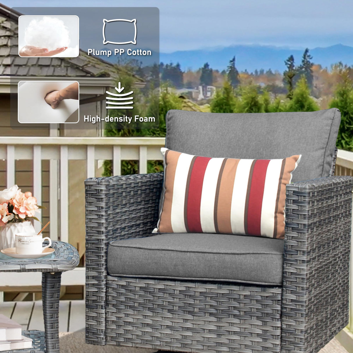 HOOOWOOO Wicker Patio Conversation Sets,8 Piece Outdoor Furniture Set with Swivel Rocking Chairs,All Weather Resistant Modern Outside Out Door Rattan Couch Chairs Side Table Set,Charcoal Gray HOOOWOOO