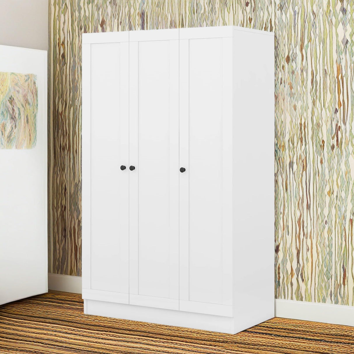 KELRIA Modern 3-Door Armoire Wardrobe with Shelves and Hanging Rod, Large Freestanding Storage Wardrobe Closet, Wooden Clothes Storage Organizer Cabinet for Bedroom, Guest Room, White KELRIA