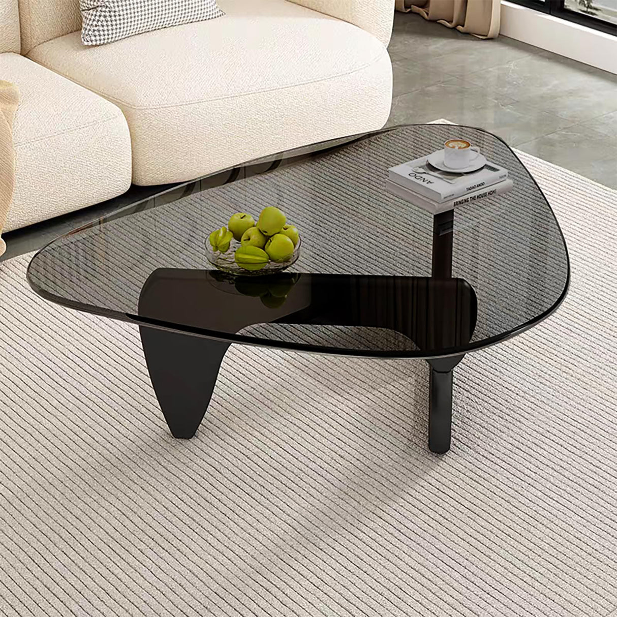 Modern Glass Coffee Table for Living Room, Mid Century Coffee Table, Small Coffee Table, Suitable for Bedroom Living Room Reception Office Tables (Black/Grey, Medium) LZYFY