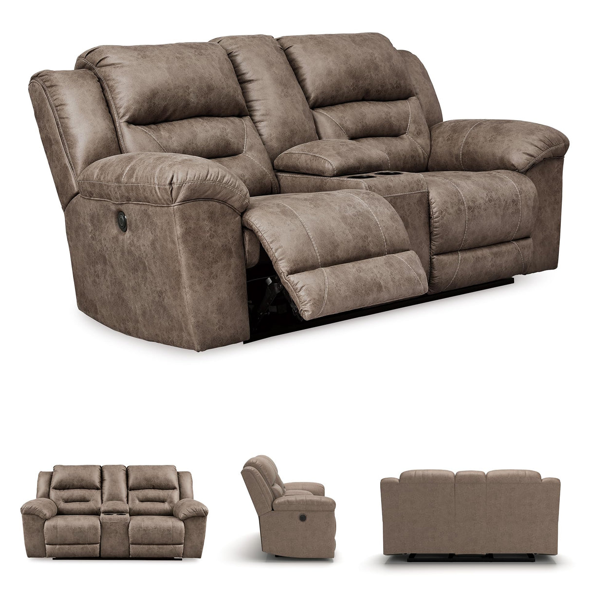 Signature Design by Ashley Stoneland Faux Leather Power Double Reclining Loveseat with Center Console, Light Brown Signature Design by Ashley
