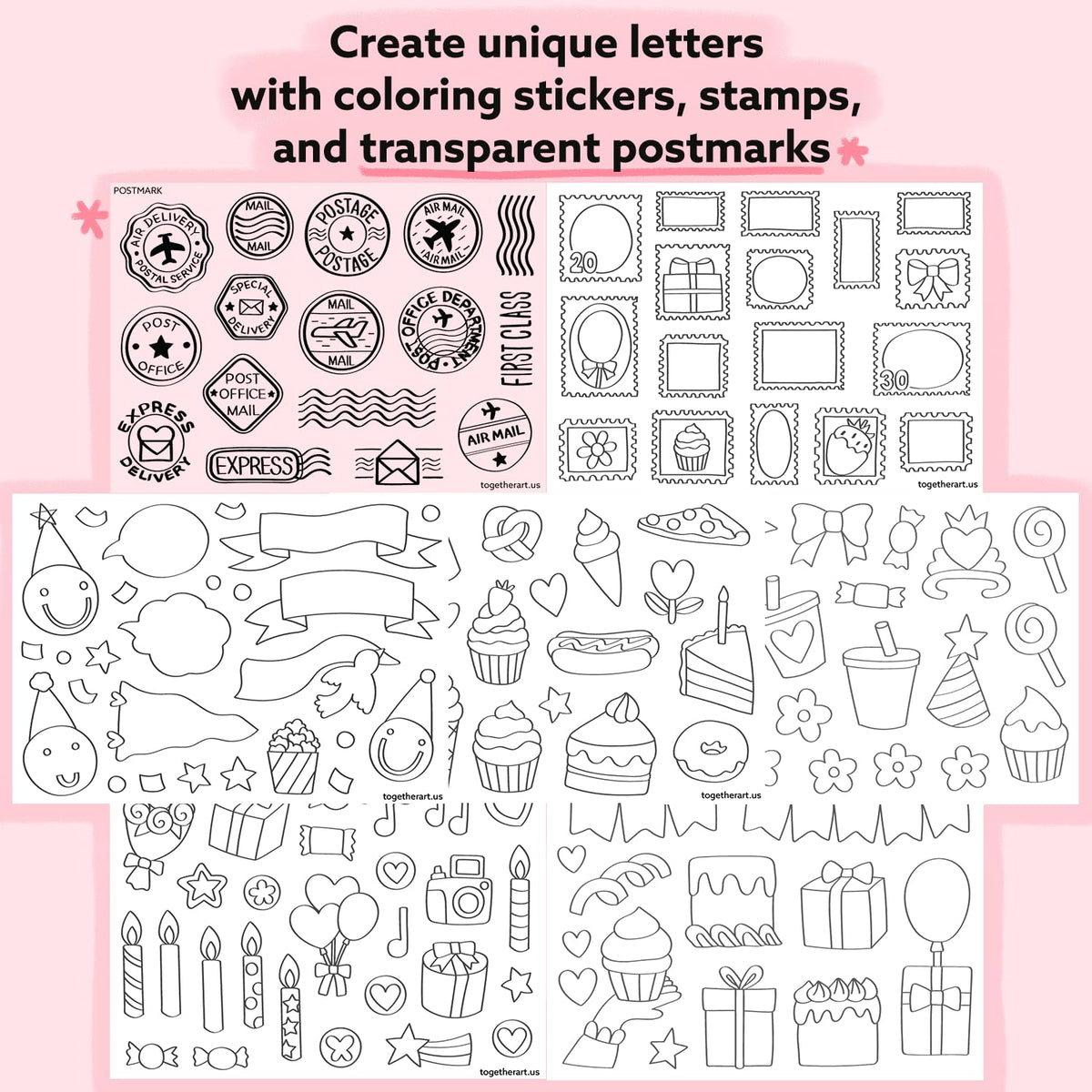 Together Art Happy Birthday Card Art Kit – DIY Sticker Coloring Craft Kit for Kids | DIY Color Your Own Stickers & Create Your Message | Birthday Card Coloring Sheets & Art Activity Gift Together Art
