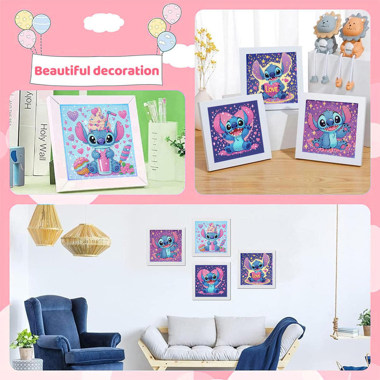 KOJEFCV 4 PCS Diamond Art Painting Kits for Kids,Cartoon Diamond Art for Kids Ages 4-8-12,Cartoon Gem Kit Crafts Beginners for Gift Home Wall Decor(6x6inch) KOJEFCV