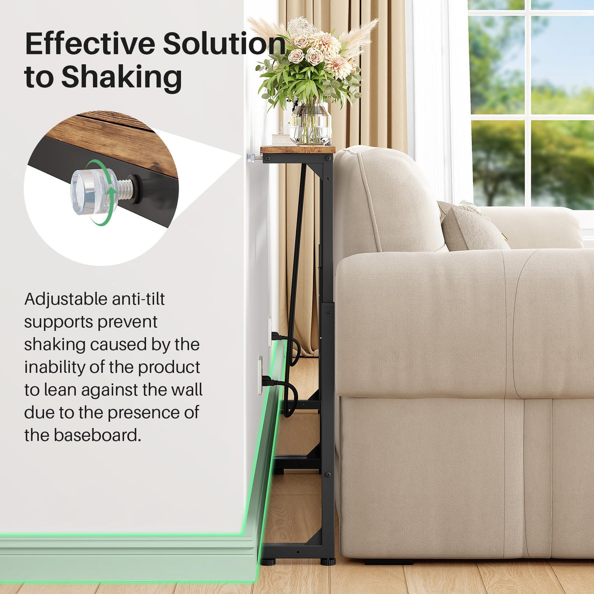 Kitstorack 2-Pack Narrow Console Table with Adjustable Height (25"-33") & Power Outlets, Rustic Brown Sofa Table for Behind Couch or Wall, 79" Long with 4.9ft Cord Kitstorack