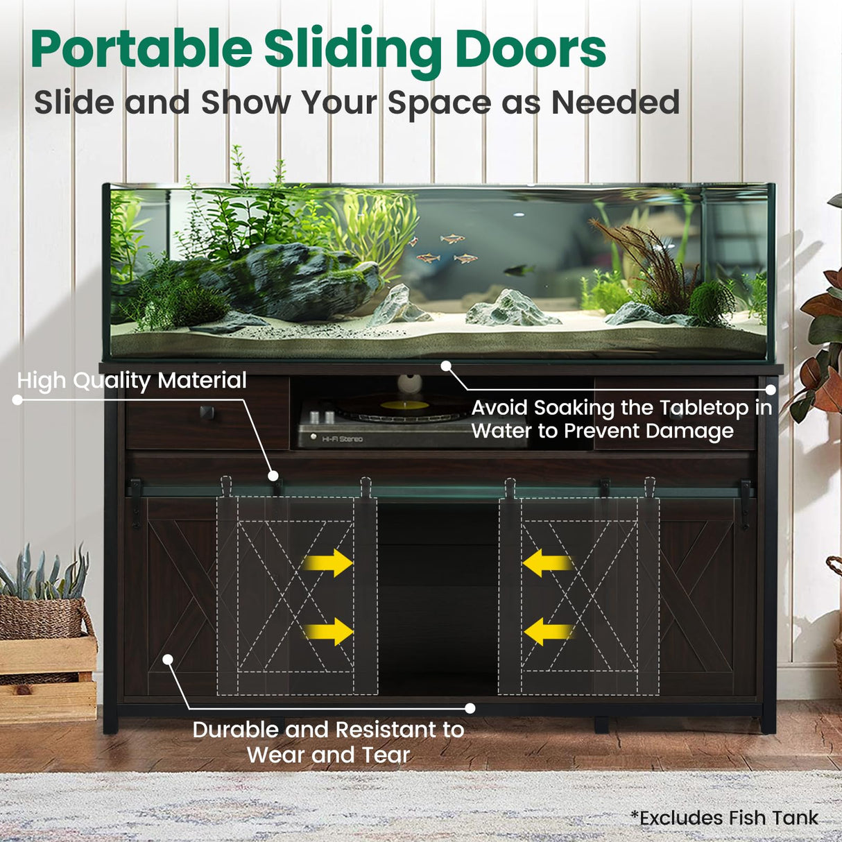 Fantico 75-120 Gallon Aquarium Stand with Power Outlets - Dual Aquarium Support, Cabinet Storage, Thick Hardwood Top, Versatile Socket with Adjustable Panels, 1200 lbs Capacity, Dark Brown Fantico