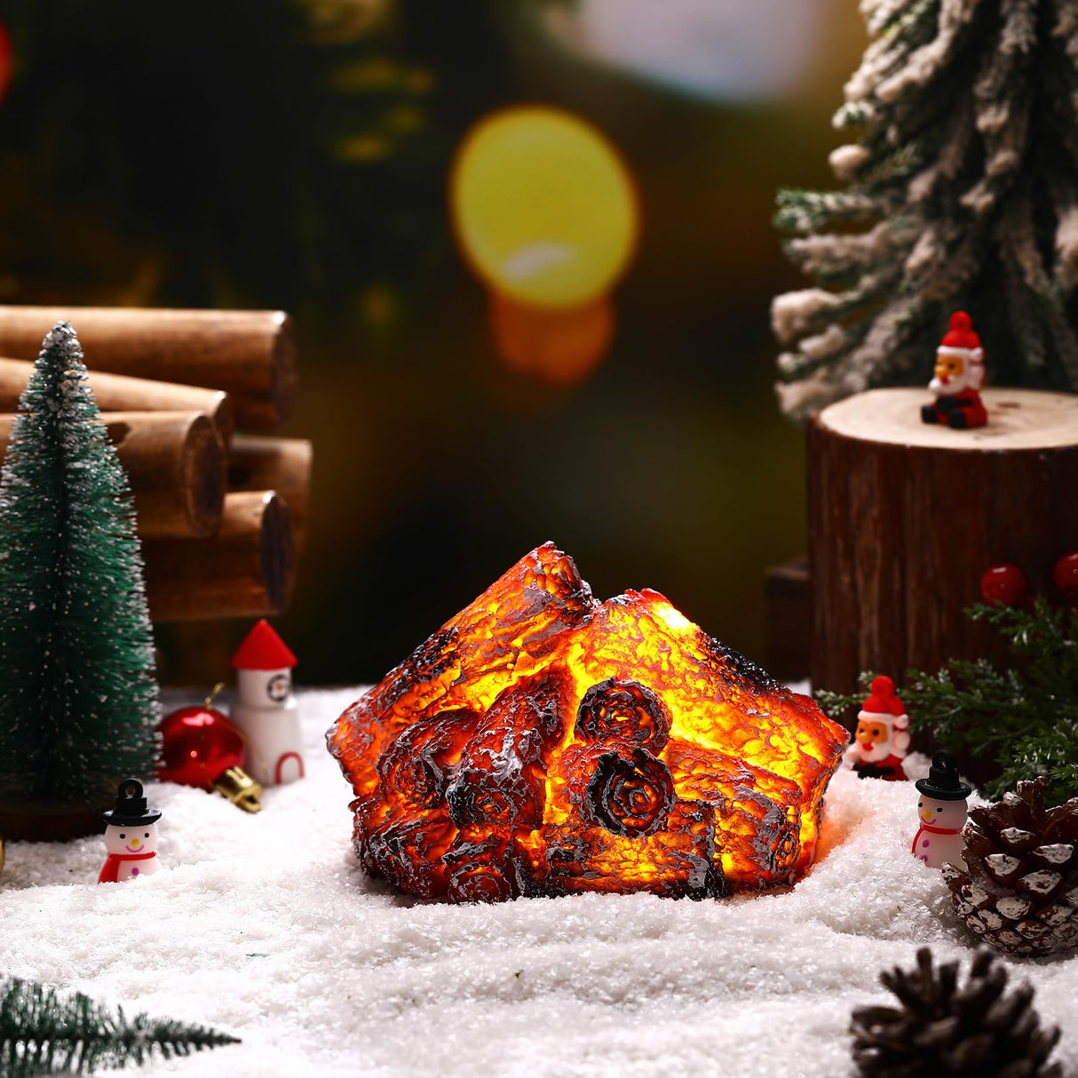 Glooglitter 3 Pcs Flameless Fireplace Lights 3D Artificial Wood Burning Flame with Realistic Log Artificial Fire Flames Simulation Charcoal Flame Lamp for Christmas Home Decor Glooglitter