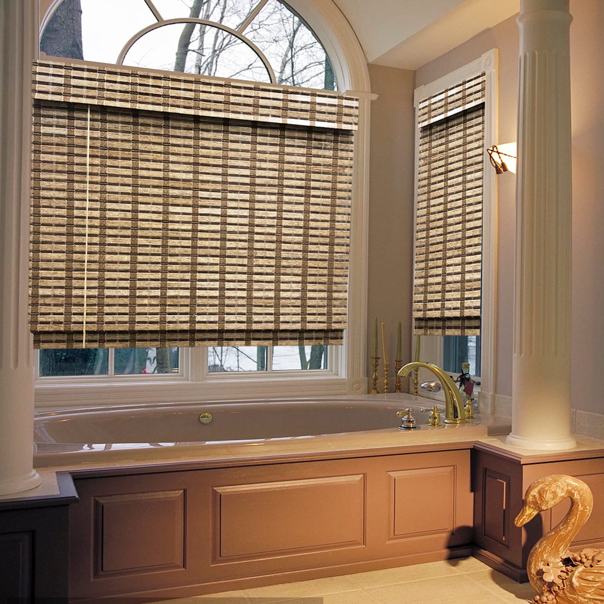 Blackout Wood Window Roman Shades, Bamboo Shades Blinds with Liner, Pattern 4 LANTIME