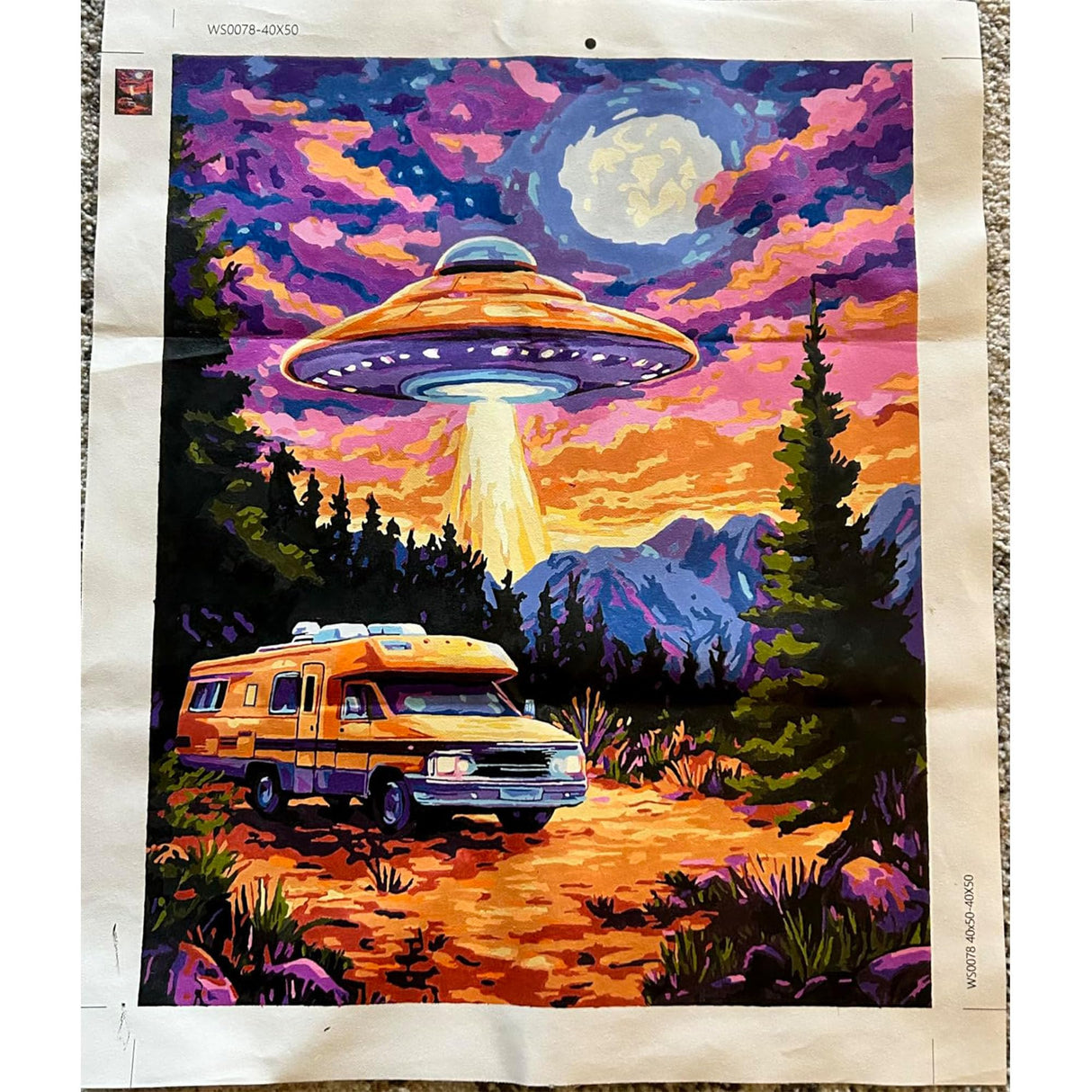 UFO Paint by Number, Funny Paint by Numbers Kit for Adults, Motorhome Poster Wall Art, Fantasy Acrylic Painting, Mountain Trees Landscape Home Wall Decor(16x20inch, Unframed) zouewit