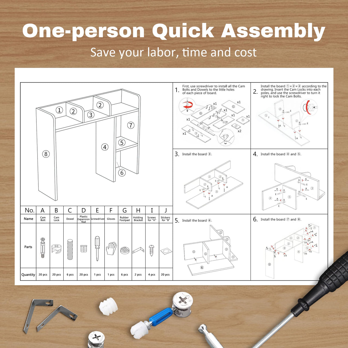 Sturdy White Wooden 3-Tier Desk Bookshelf with 5 Cubbies - YYDBIAP College Dorm Hutch YYDBIAP