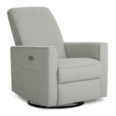 Evolur Harlow Upholstered Power Glider Recliner with USB Charging – Rocking & 360° Swivel with Smooth Glide – Greenguard Gold & FSC Certified – Modern Nursery and Living Room Chair in Light Grey