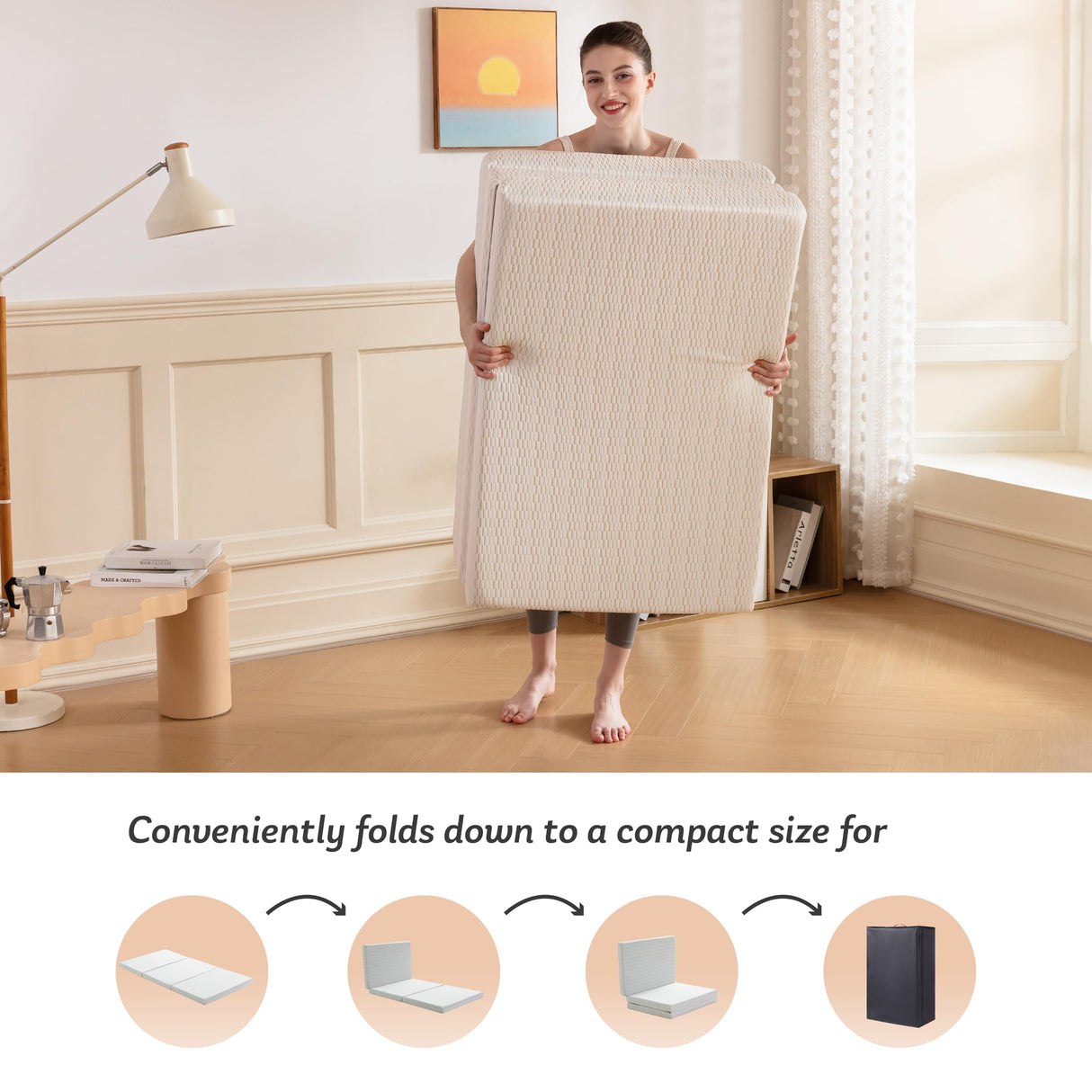 MLILY Folding Mattress, 3 inch Single Tri-fold Memory Foam Mattress, Foldable Mattress with Storage Bag and Washable Cover, Travel and Guest Mat, 75"×25", White MLILY