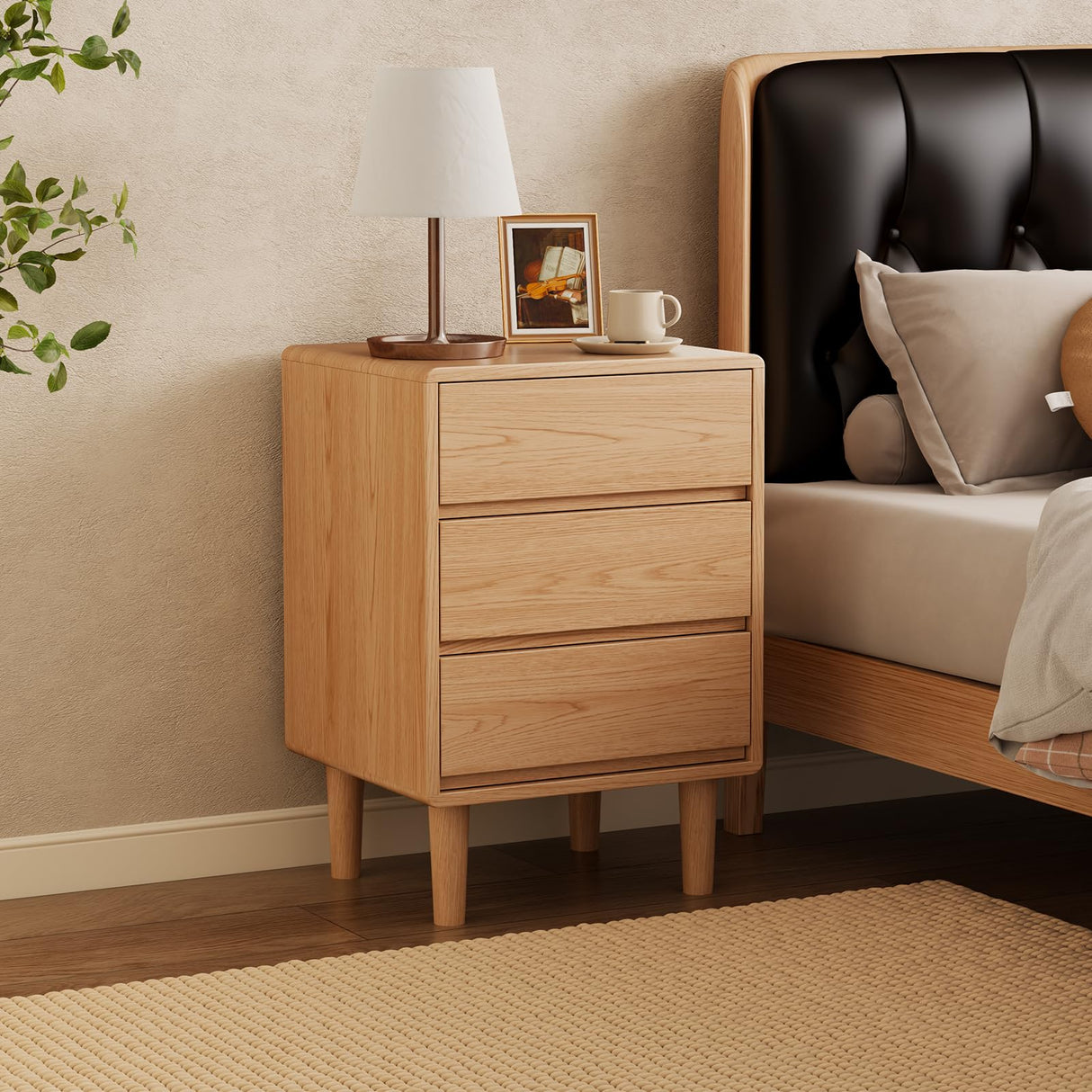 Tall Nightstand with 3 Drawer Natural Wood Nightstand,Solid Wood Nightstand,Mid Century Modern Nightstand Side Table,Modern Wood Night Stand End Table,Wooden Bedside Table for Bedroom,Living Room AnywaysWood