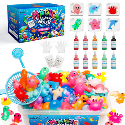 Kiditos Magic Water Elf Toy Kit,Aqua Fairy Water Gel Kit-10 Magic Gels&6 Molds-Make Your Own Water Pets&Squishy Toys–Fun Summer DIY Craft Kit,Birthday Gifts&Party Favors for Kids Ages 3+