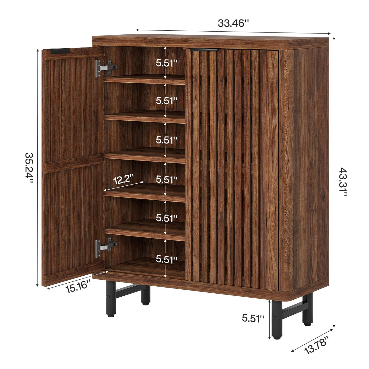 Tribesigns Shoe Cabinet with Shutter Doors, 6-Tier Entryway Shoe Cabinet with Adjustable Shelves, Wooden Modern Rack Organizer for Entryway, Hallway, Closet, Living Room, Walnut Tribesigns