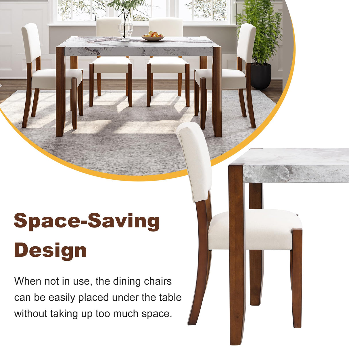 Merax Modern 5 Piece Dining Table Set for 4,Faux Marble Style Kitchen Table Set with One Rectangle Table and 4 Dining Chairs for Dining Room Table Set for Small Place Merax
