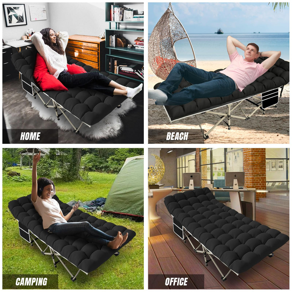 YELLOW JACKET Folding Camping Cot for Adults,600LBS Max Load,28" Wide Sleeping Cot with Removable Thick Mattress Portable Foldable Camping Bed with Carry Bag for Camp,Home,Office,Travel,Black YELLOW JACKET