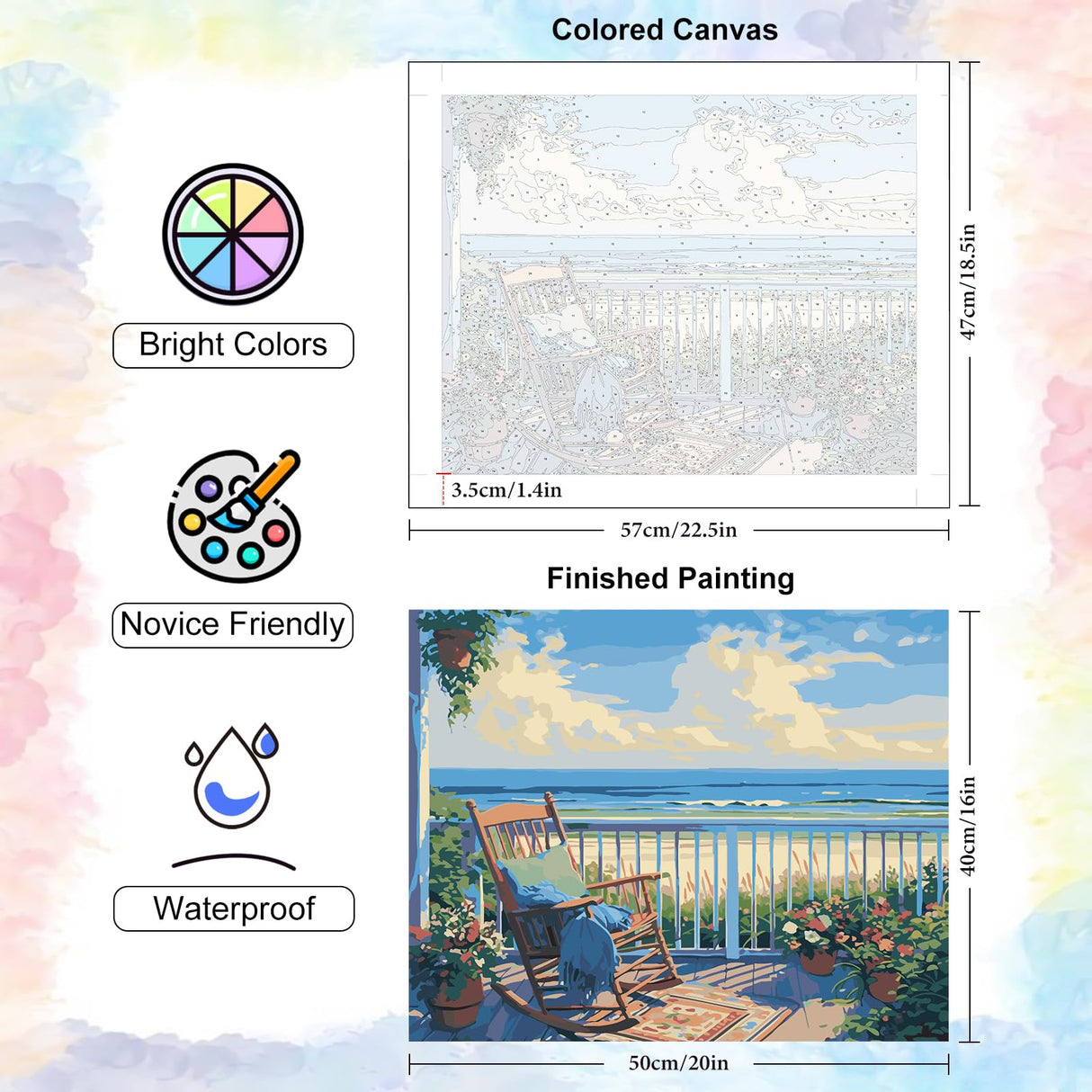 Yezavesu Beach Paint by Numbers Kit for Adults Beginner, Beach Landscape Adult Paint by Number Kits on Canvas Without Frame, DIY Acrylic Painting by Numbers for Home Wall Decor Gift 16x20 Inch Yezavesu