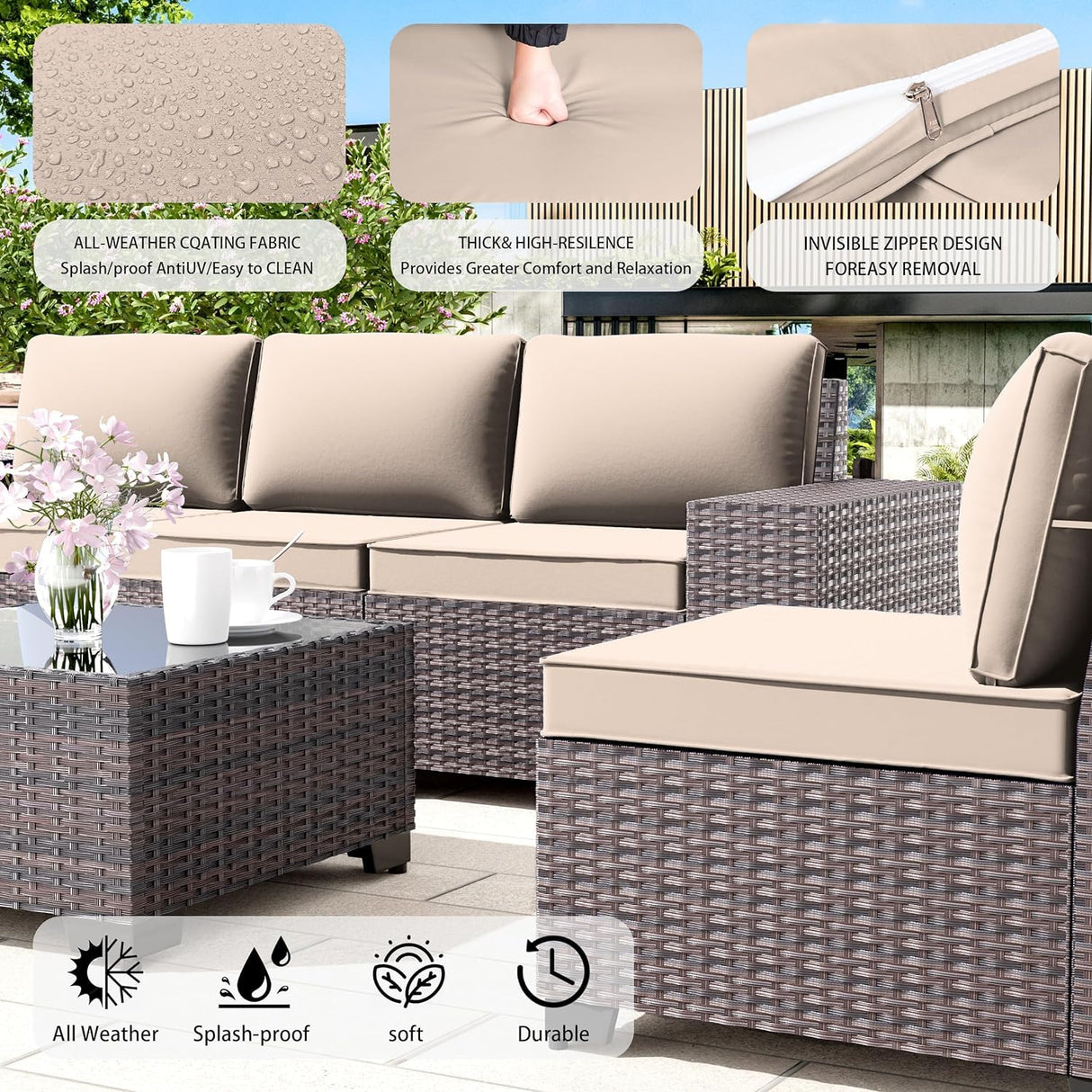 RTDTD Outdoor Patio Furniture Set, 12 Pieces Outdoor Furniture All Weather Patio Sectional Sofa PE Wicker Modular Conversation Sets with Coffee Table,10 Chairs & Seat ClipsBrown. RTDTD