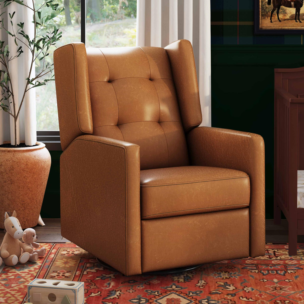 daVinci Maddox Glider Recliner Nursery Chair - GREENGUARD Gold & Certi-PUR US Certified - Ultra Cozy 360° Swivel Rocker Recliner - Versatile Glider Rocking Chair for Nursery & Living Room - Vegan Tan DaVinci