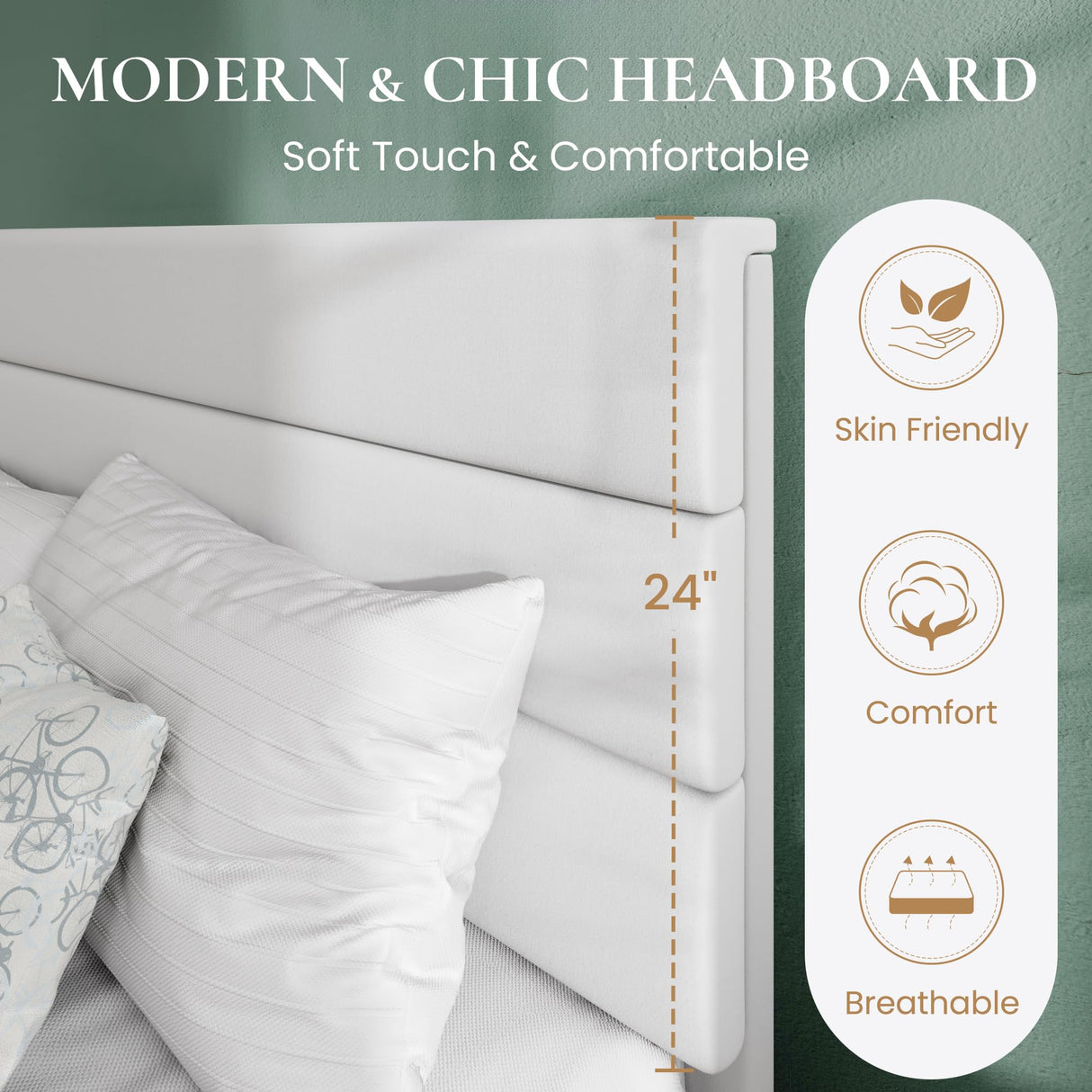 SHA CERLIN King Platform Bed Frame with Velvet Upholstered Headboard, Mattress Foundation with Strong Wooden Slats Support, No Box Spring Needed, White SHA CERLIN