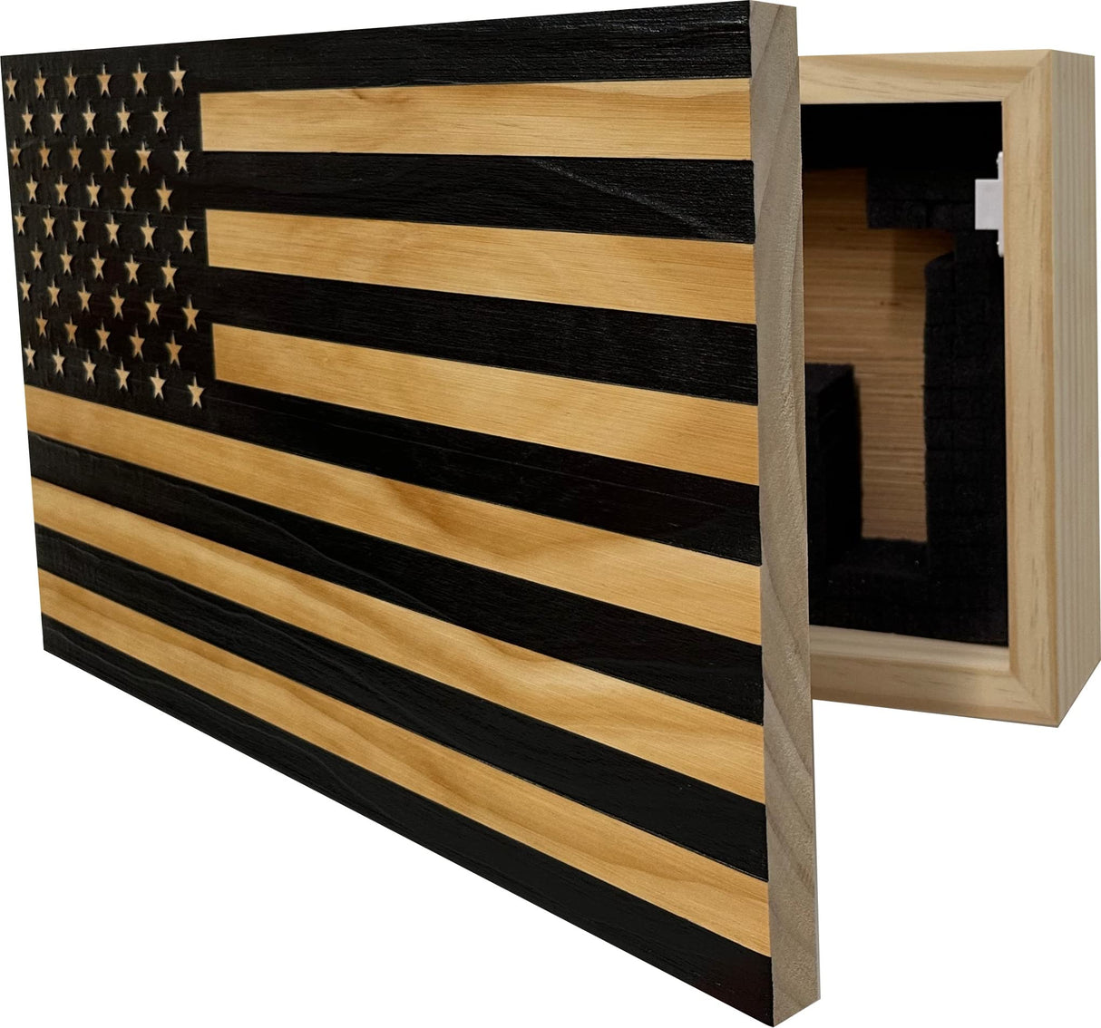 American Flag Concealed Gun Cabinet, Hidden Gun Storage American Flag (Black) Bellewood Designs