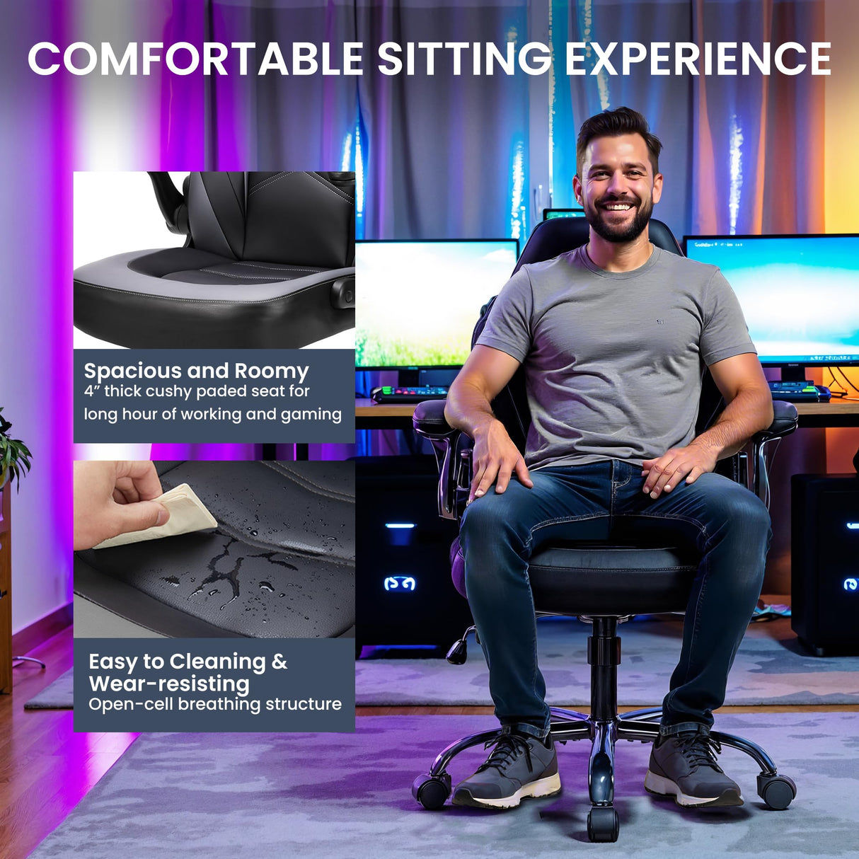 Ergonomic Gaming Desk Chair - Adjustable PU Leather Swivel Racing Chair with Flip-up Armrests for Home Office and Entertainment, Perfect for Adults, Kids, and Gamers YSSOA