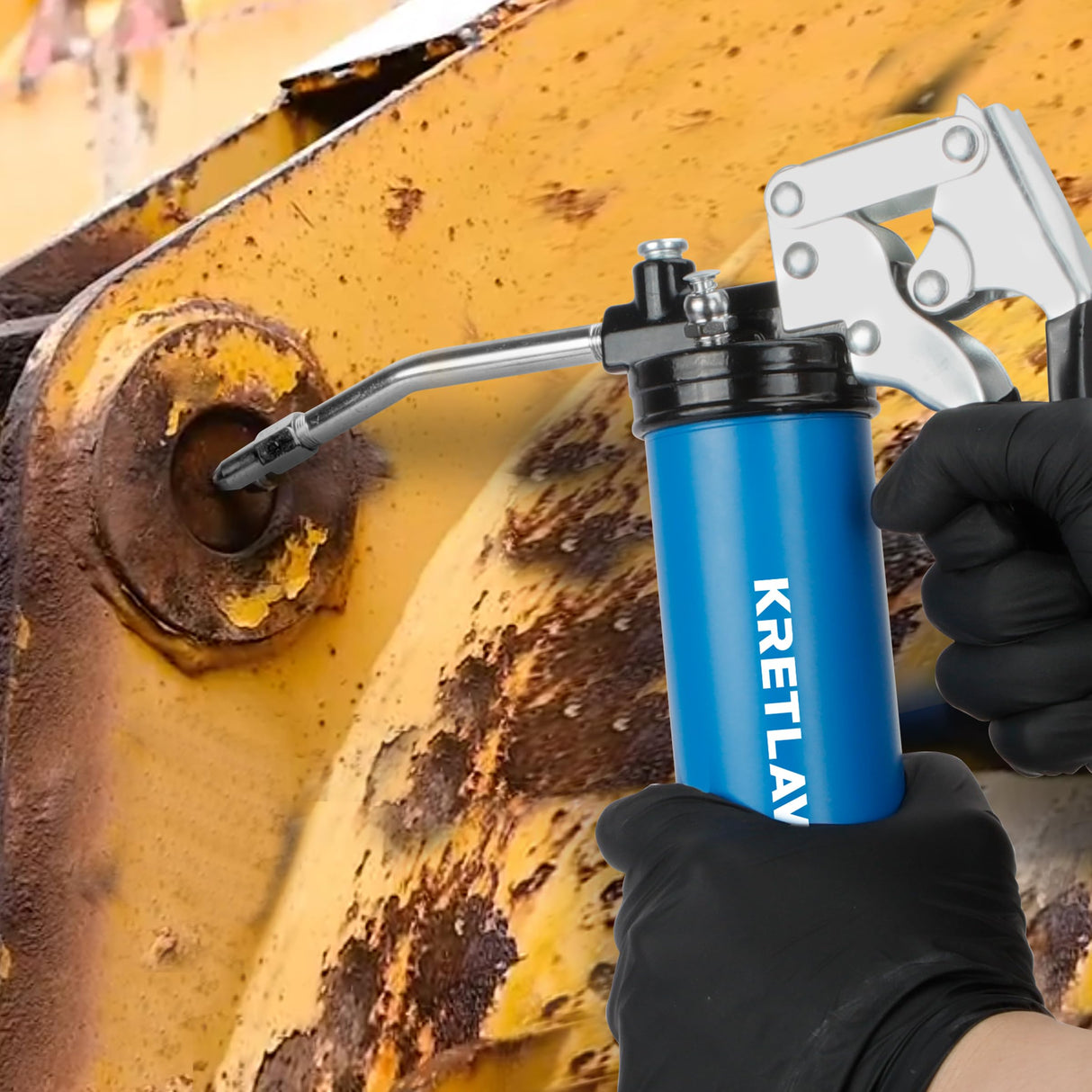 KRETLAW Grease Gun, 7000 PSI Heavy Duty Professional Pistol Grip Grease Gun Kit with Double Grease Injector Needle and 18" & 2pc 12" Flex Hose,14oz KRETLAW