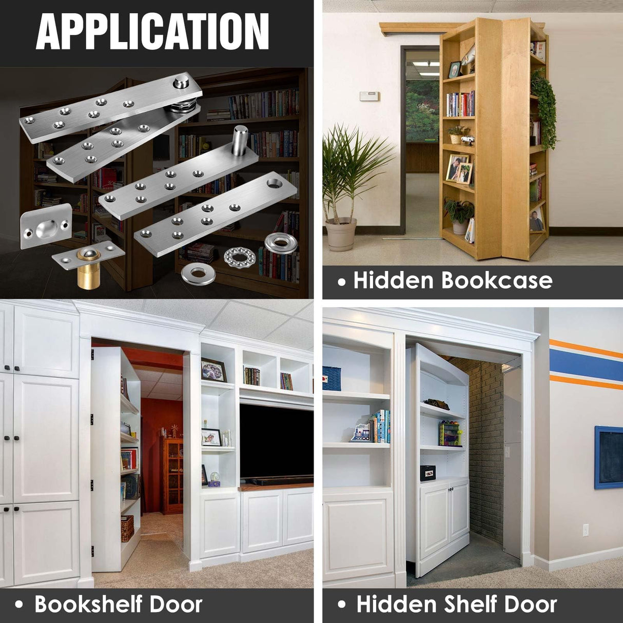 Door Pivot Hinges Heavy Duty Hinges for Max 300 lb Wood Doors & Hidden Door Bookcase & Secret Door,360 Degree Rotation Suemisi