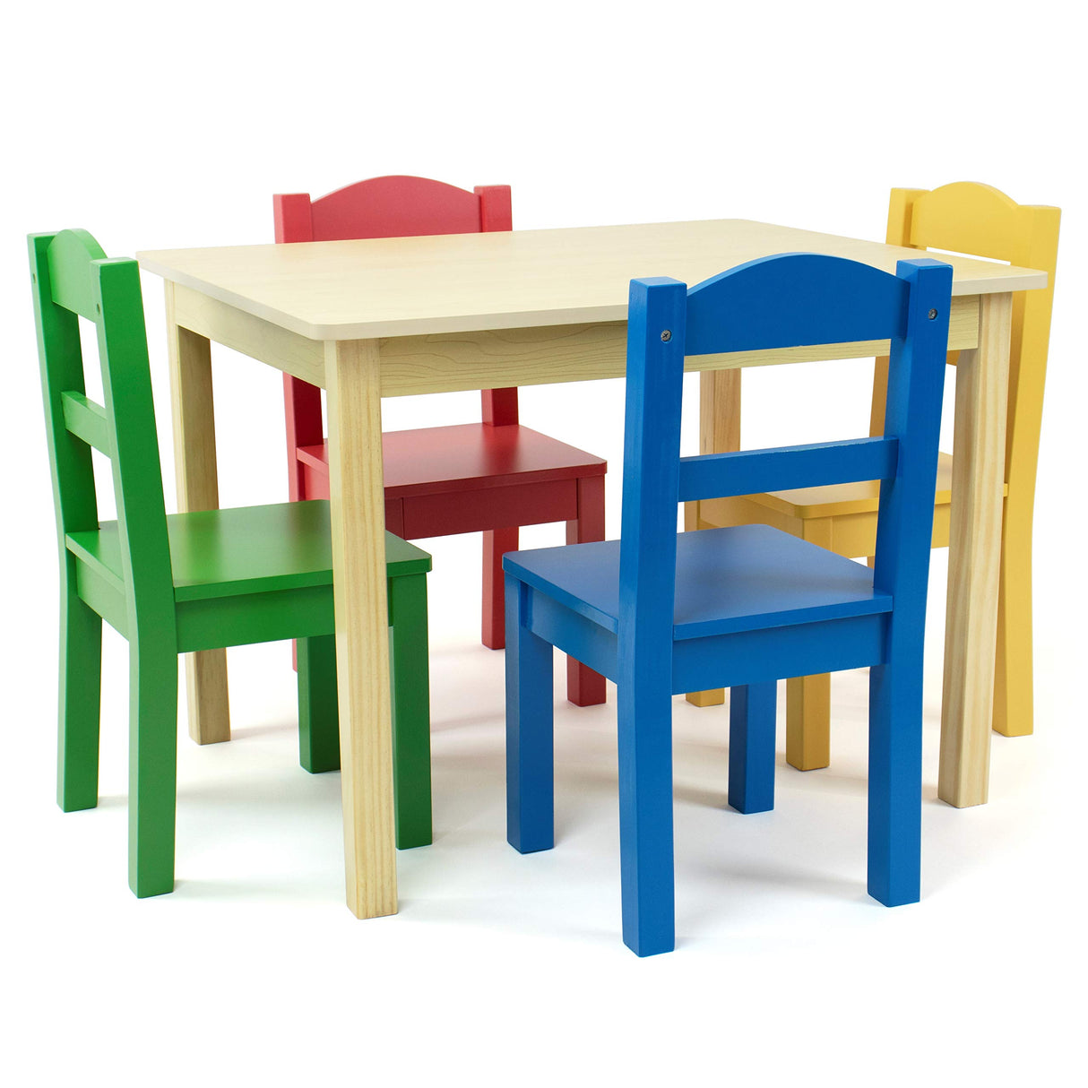 Humble Crew Collection Kids Wood Table & 4 Chair Set, Natural/Primary Humble Crew