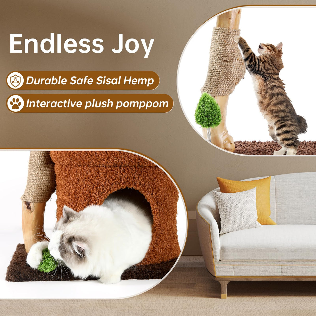 Small Cat Tree for Indoor Cats Large Adult, Cats Climbing Tower with Scratching Post, Cat Condo, Green Wood Cats Tree, Flower Cat Trees, Modern Cute Cat Tree with Dangling Ball (Mnit Green) Yungaspy