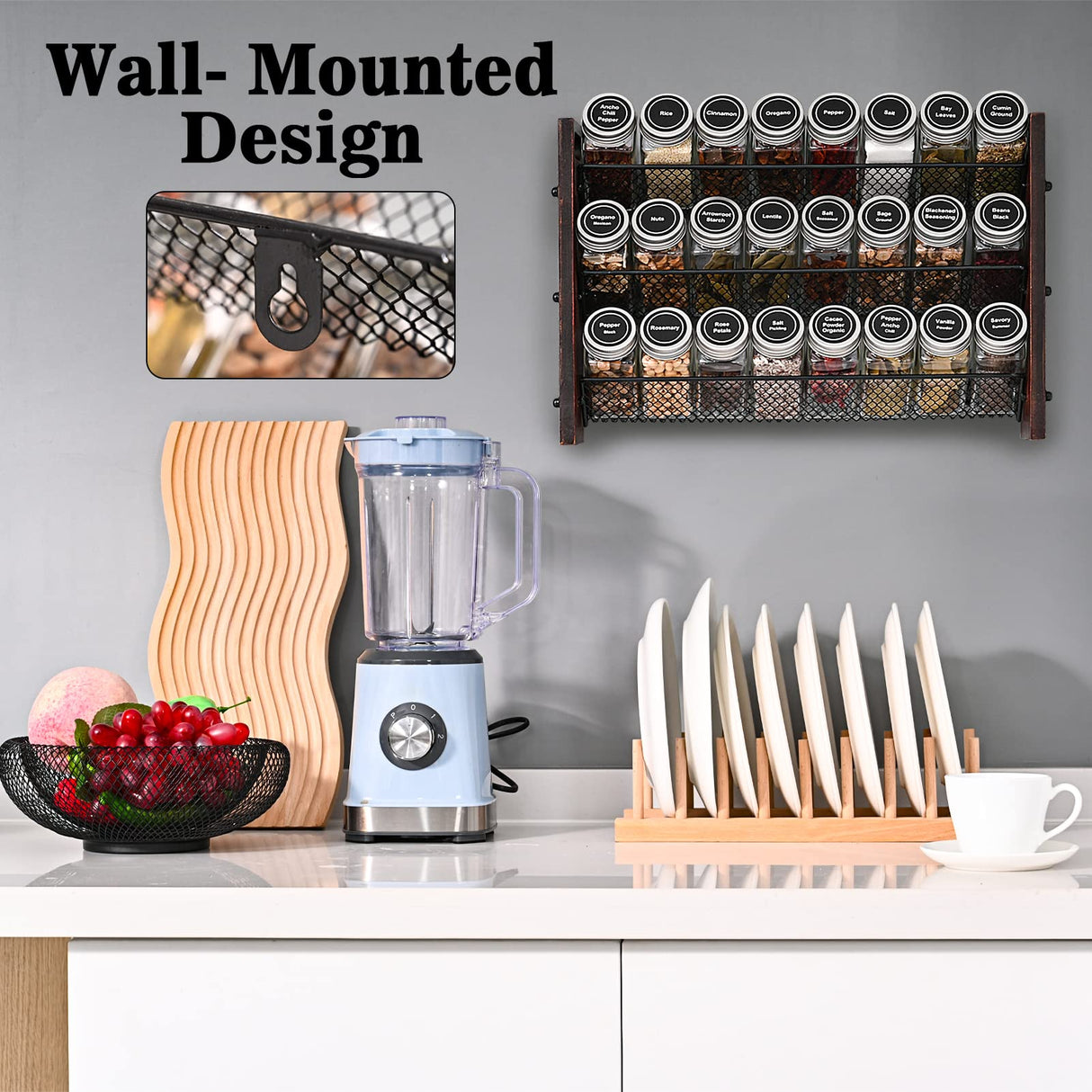 Roykoota Spice Rack, Spice Rack Organizer without Seasoning Jars, Wooden Spice Organizer, Rustic 3 Tier Kitchen Spice Rack Shelf for Cabinet, Countertop or Wall Mount Roykoota
