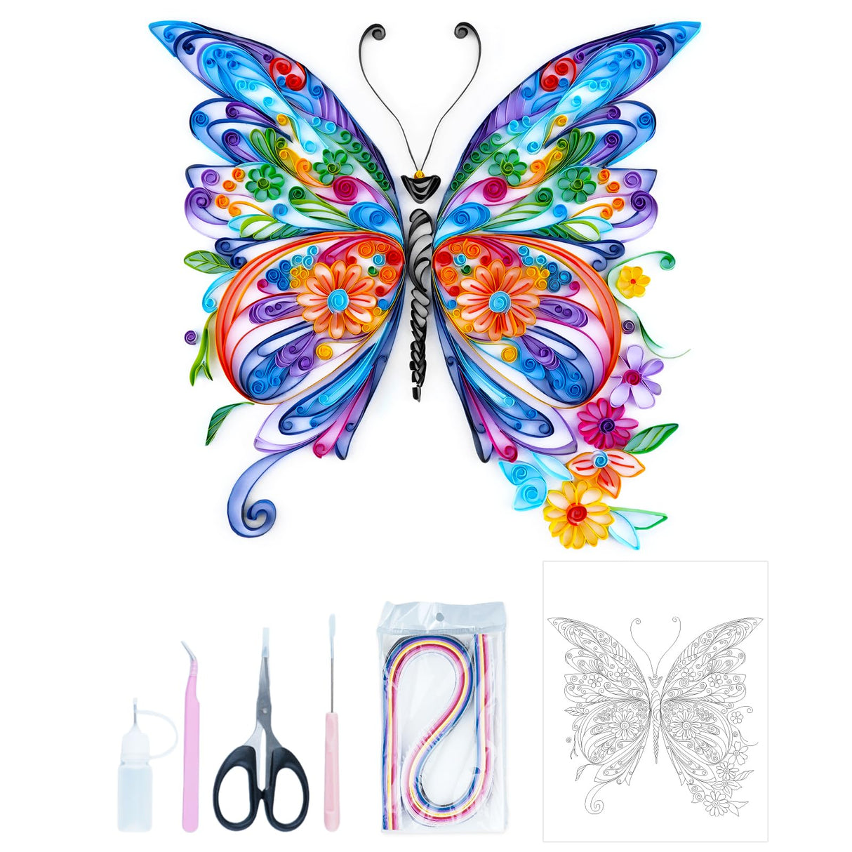 Uniquilling Quilling Kit, Paper Quilling Kits, 16 * 20-in Butterfly Paper Filigree Kits with Quilling Tools& Using Manual, DIY Quilling Artwork Modern Wall Art for Living Room Uniquilling