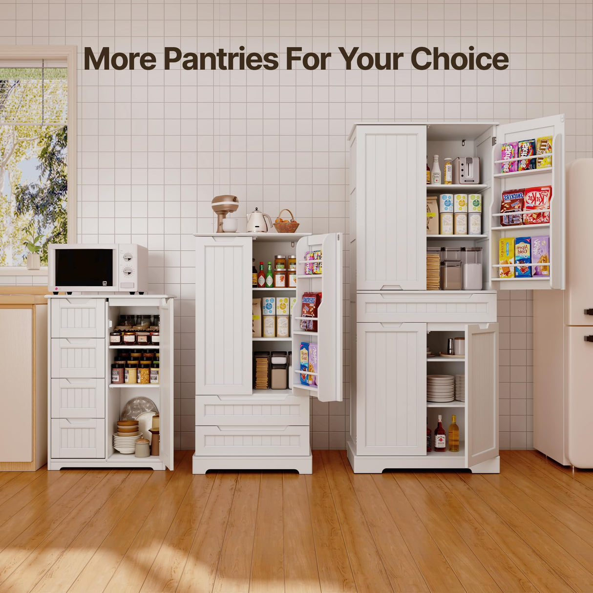 Gizoon 71" Kitchen Pantry Cabinet with Doors and Shelves Large Freestanding Pantry Storage Cabinet with Drawer Tall Food Pantry Storage Cabinet for Kitchen Bathroom Craft Room, White Gizoon