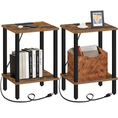 TUTOTAK End Table with Charging Station, Side Table with USB Ports and Outlets, Nightstand, 2-Tier Storage Shelf, Sofa Table for Small Space, 1 Package(2PCS) TB01BB041
