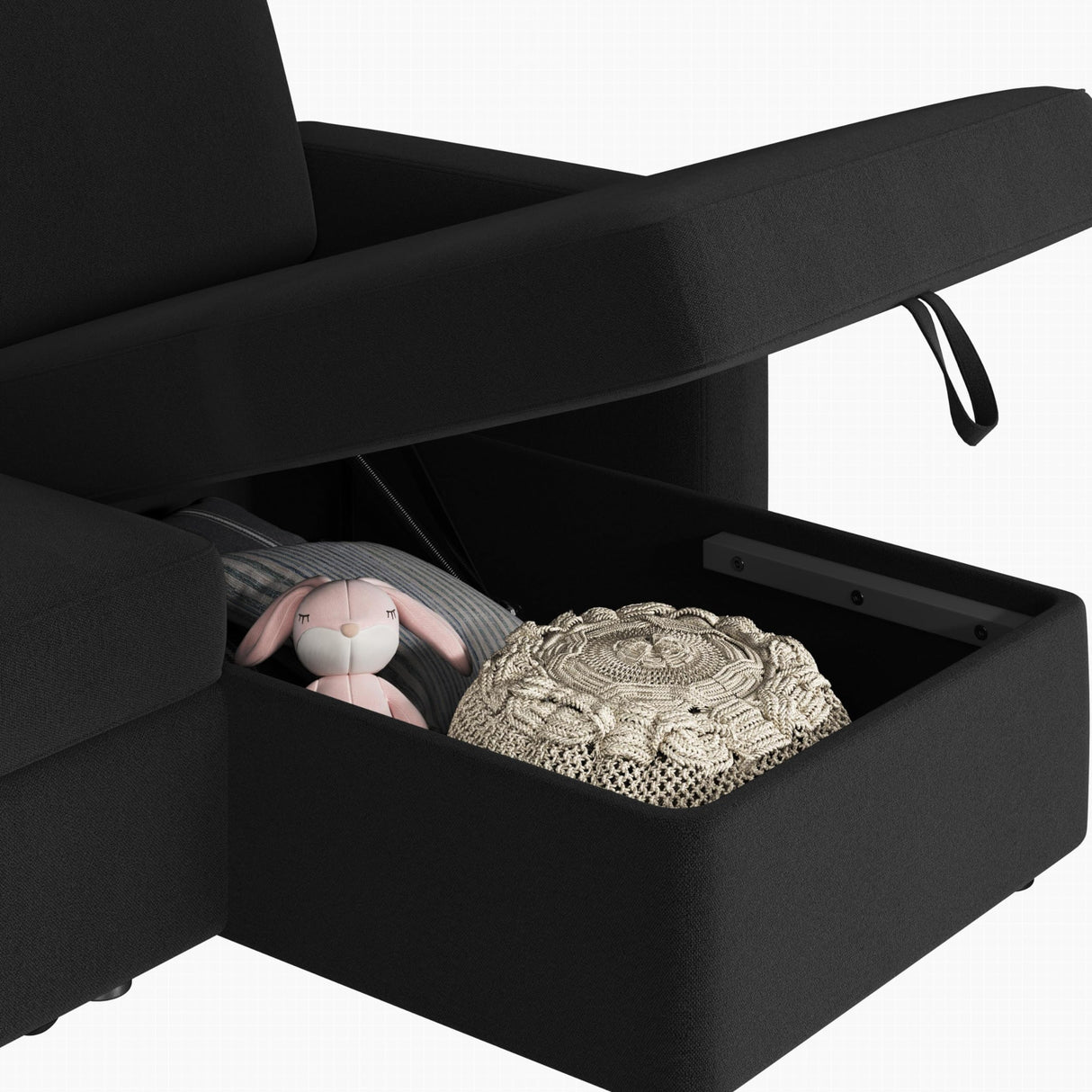 Yaheetech Sectional Sofa L-Shaped Sofa Couch Bed w/Chaise & USB, Reversible Couch Sleeper w/Pull Out Bed & Storage Space, 4-seat Fabric Convertible Sofa, Pull Out Couch for Living Room Black Yaheetech