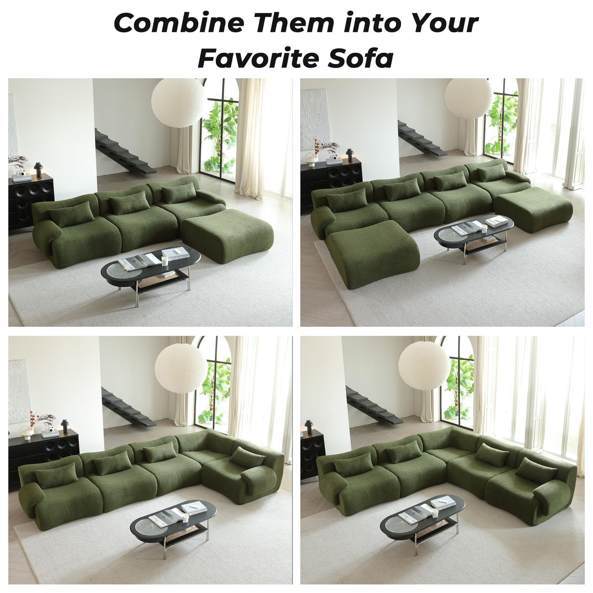 Rubikliss Cloud Sectional Sofa for Living Room, 78'' Boucle Boneless Loveseat with 2 Pillows, Modern Oversized Deep Seat Modular Sectional Sofa, High-Density Foam, No Assembly (Green) Rubikliss