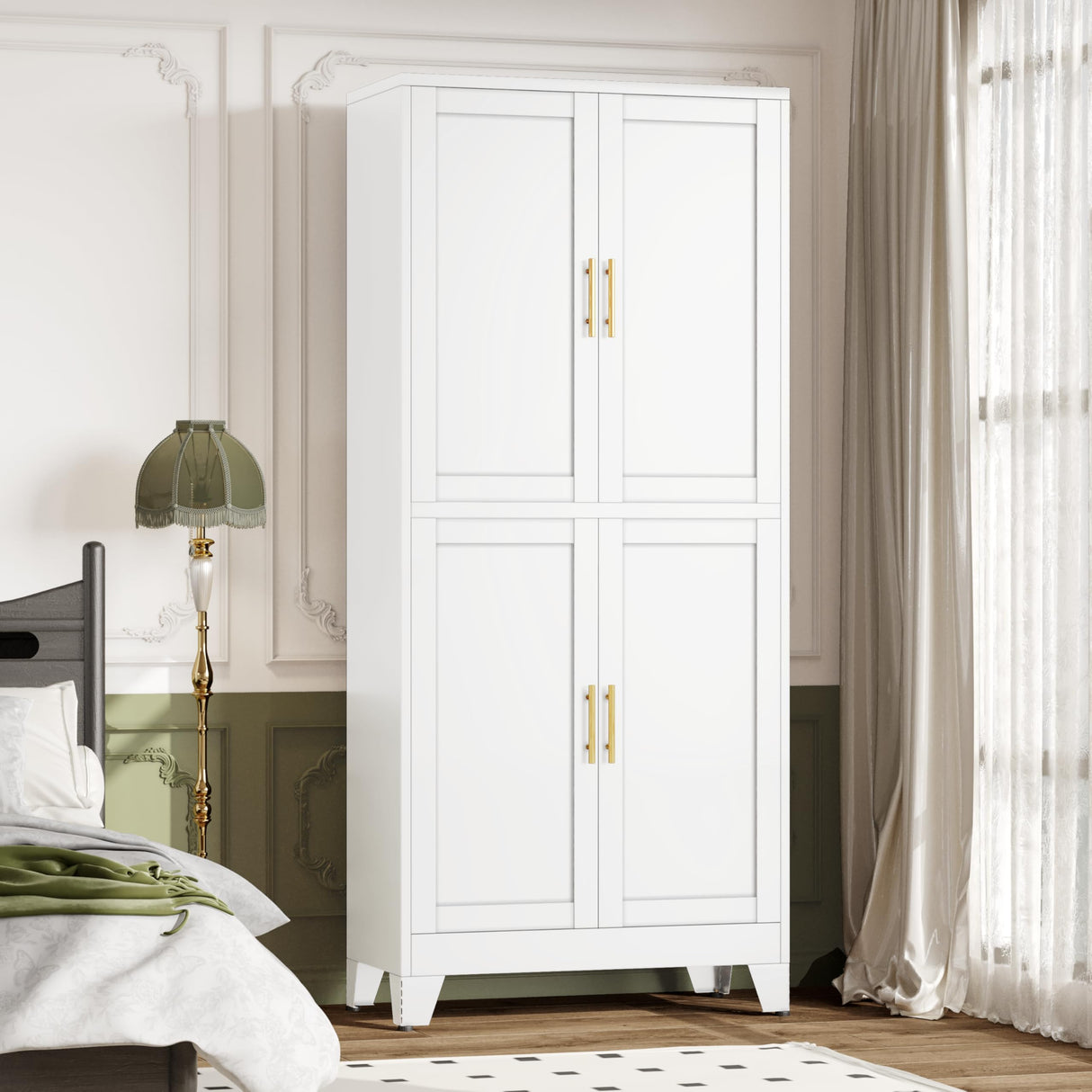 winiowa 75" Tall Kitchen Pantry Cabinet, Metal Storage Cabinet with Doors and Adjustable Shelves, White Freestanding Pantry Cabinet for Kitchen, Dining Room, Living Room, Laundry Room, Bathroom winiowa