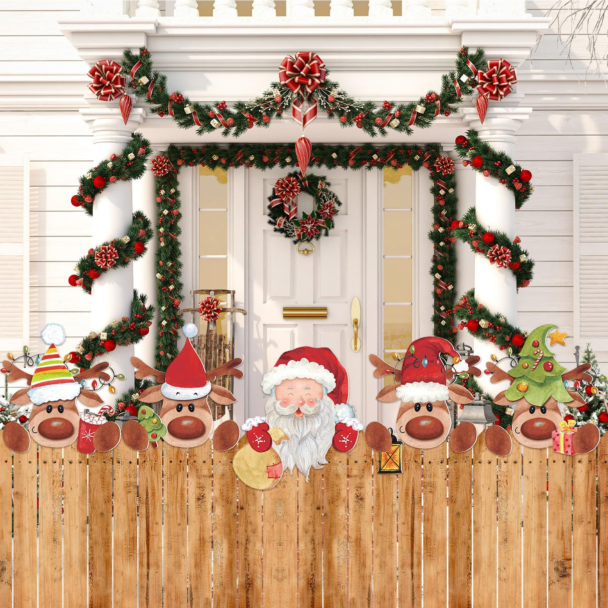 Barydat 5 Pcs Christmas Fence Peeker Decoration Peeking Garden Yard Decorations Outdoor Xmas DIY Cute Garden Fence Sign Ornament for Home Yard Sign Art Patio Holiday Decor(Santa and Elk) Barydat