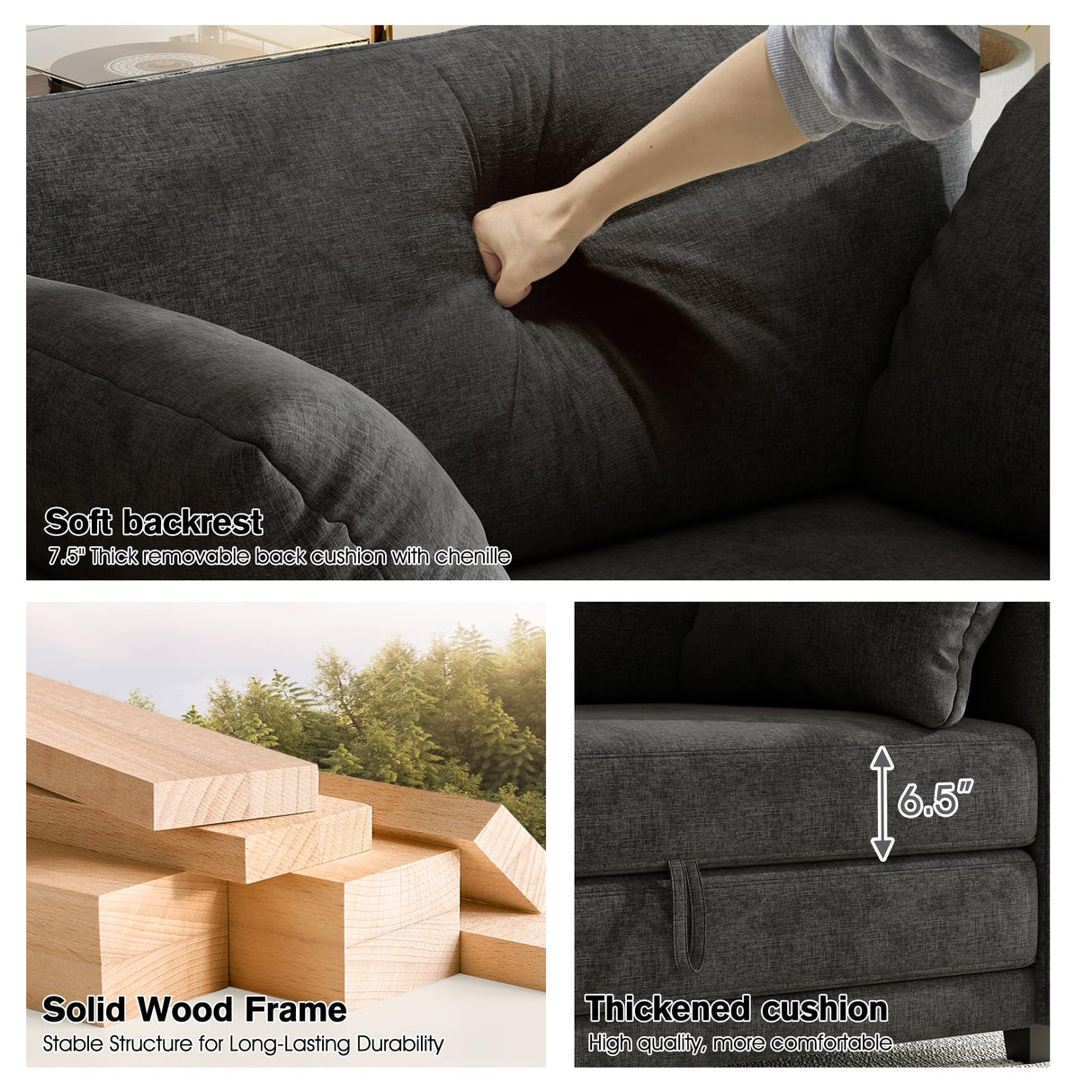 kakuboohi 51" Loveseat Sleeper Sofa Bed, Chenille Convertible Floor Sofa Bed for Small Spaces, Folding Couch Bed with Deep Seat, 2 Pillows & Solid Frame, Pull Out Floor Couch for Living Room, Black kakuboohi