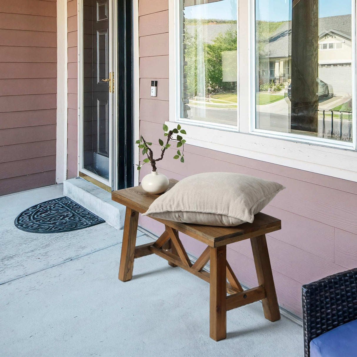 Wnutrees 30" Farmhouse Wood Bench, Rustic Solid Wood Entryway Bench Seat with Double X-Structure for Dining Room, Living Room, Hallway, Structural Stability, Natural Wnutrees