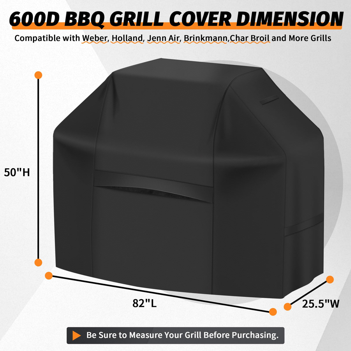 iCOVER Grill Cover 82 Inch, BBQ Grill Cover for Outdoor Grill, 600D Heavy-Duty Waterproof Gas Grill Cover BBQ Cover, Barbecue Grill Covers for Weber, Charbroil, Brinkmann, Nexgrill and More, Black i COVER
