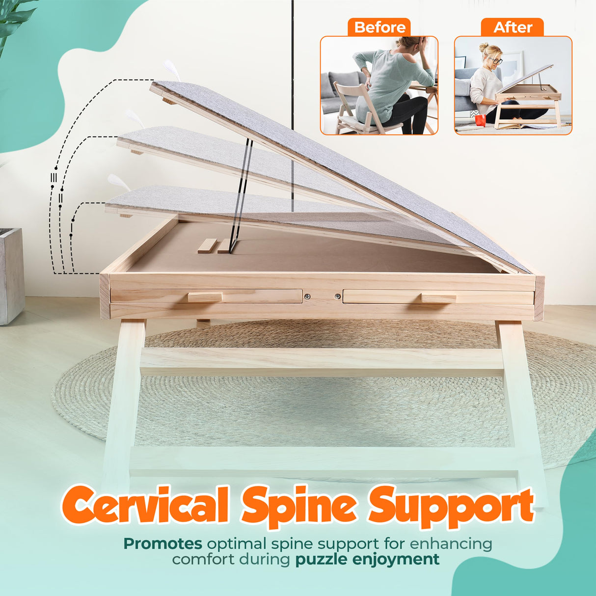 1500 Piece Jigsaw Puzzle Board - Wooden Puzzle Table with Cover - 3-Tilting-Angle Adjustable and 4 Drawers - 34” X 25” Jigsaw Puzzle Board Portable and Felted Anti-Skid Surface FNTSTICGOODS