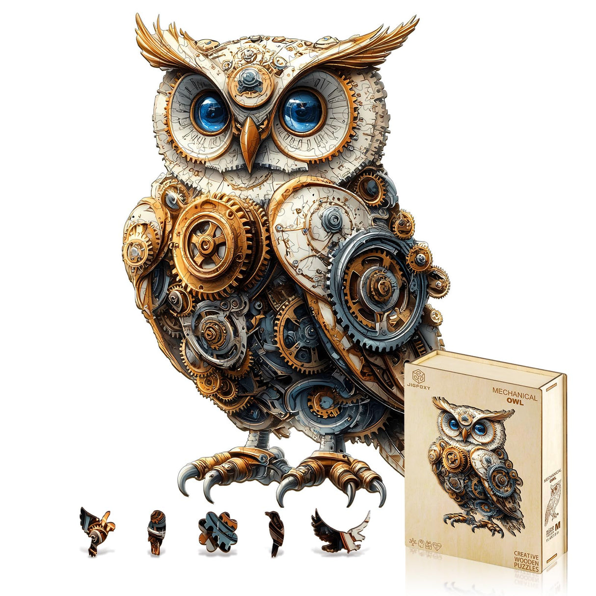 Jigfoxy Wooden Puzzles for Adults, Mechanical Owl Wood Puzzles Adult, Unique Animal Shape Wooden Jigsaw Puzzles for Adults, Birthday Gifts for Puzzle Lovers, Family(S-8.5 * 5.8in-80pcs) Jigfoxy