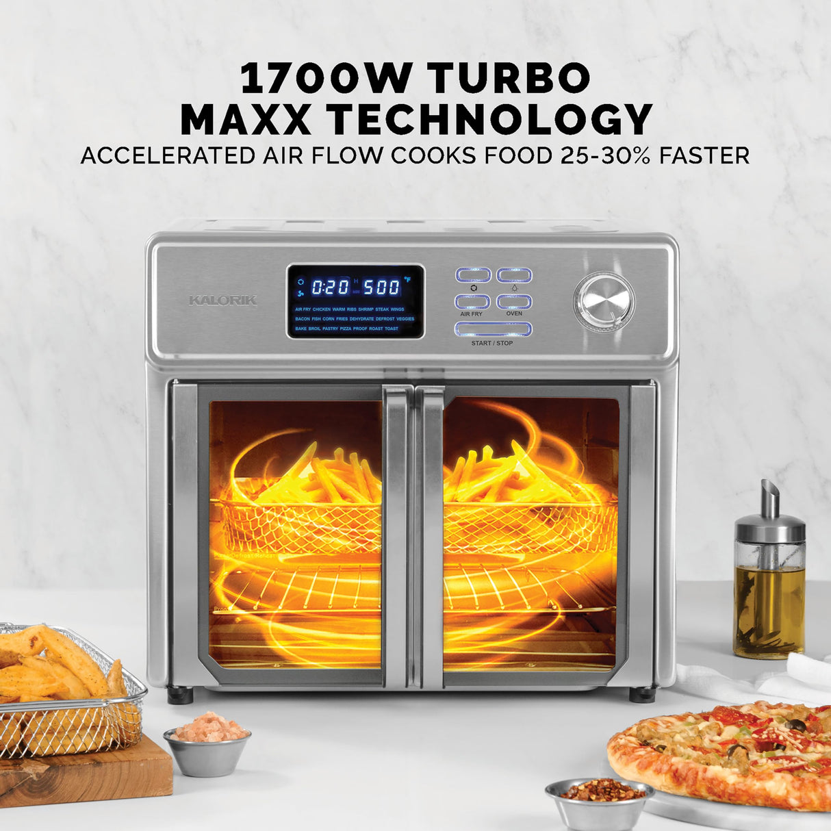 Kalorik MAXX® Digital Air Fryer Oven, 26 Quart, 10-in-1 Countertop Toaster Oven & Air Fryer Combo-21 Presets up to 500 degrees, Includes 9 Accessories & Cookbook Kalorik