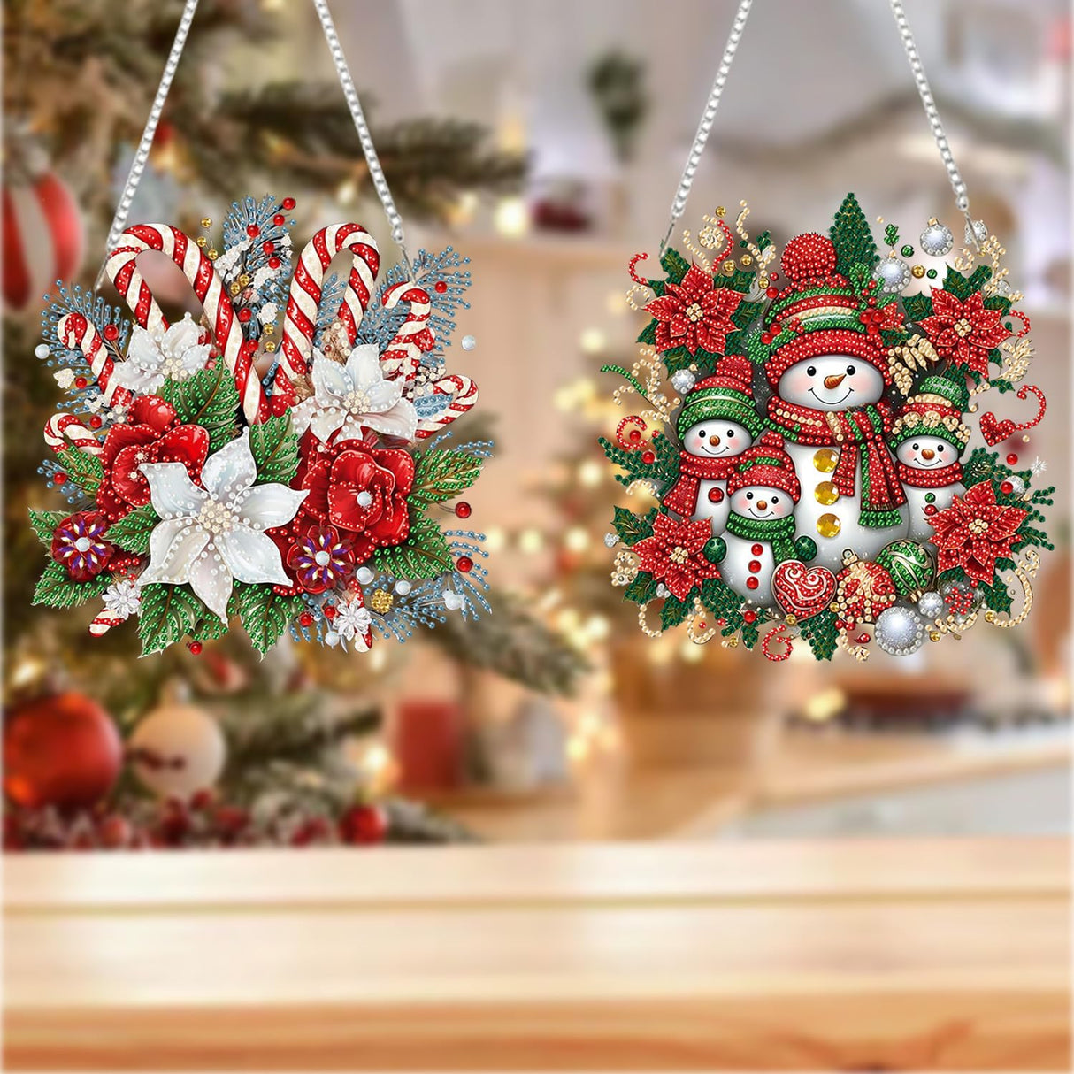 Diamond Art Hanging and Tabletop Kits for Adults Kids, 4 Pack DIY Christmas Diamond Art Suncatchers, 5D Special Shape Diamond Painting Pendant Window Ornament Gifts for Home Garden Door Wall Decor Fairyland JinWenn