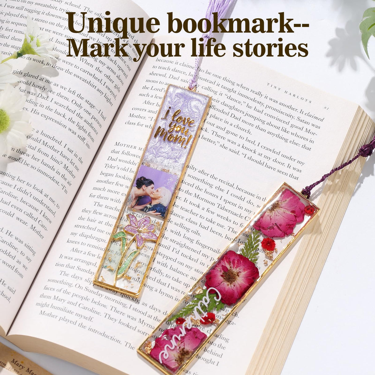 LET'S RESIN 12pcs Bookmark Bezels for Resin with Tassels, UV Resin Molds for DIY Bookmarks(6 Flowers and 6 Blank Frames), Metal Bookmark Bezels Bulk for Craft Supplies, Birthday Gifts, Custom LET'S RESIN