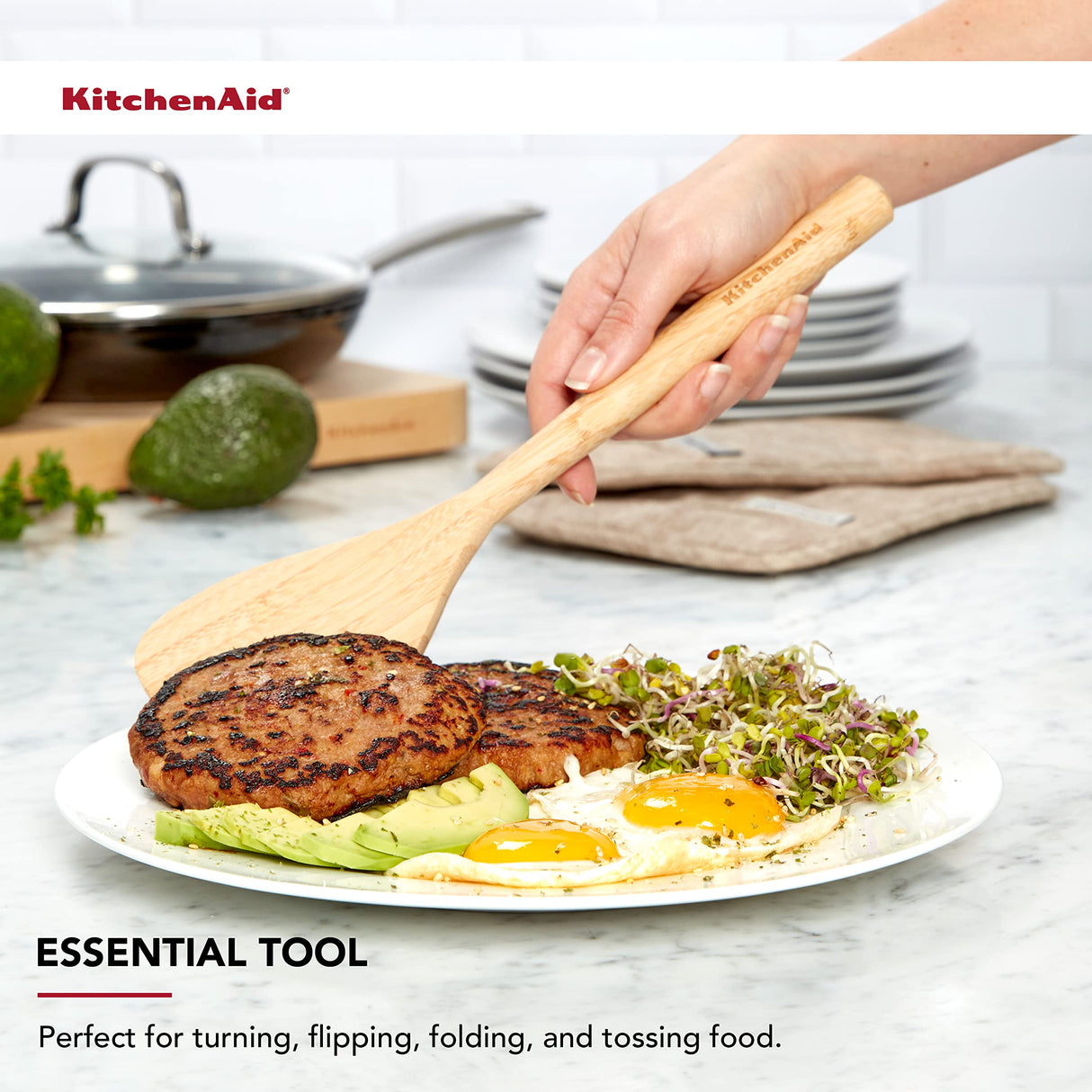 KitchenAid Universal Bamboo Short Turner, One size, Wood KitchenAid