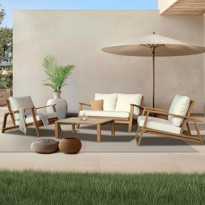 Lokingrise 4-Piece Acacia Wood Outdoor Sectional Sofa Set with Loveseat, Armchairs, Coffee Table, 4 Seater Chat Set, All-Weather Outdoor Wooden Patio Conversation Sets for Garden, Backyard