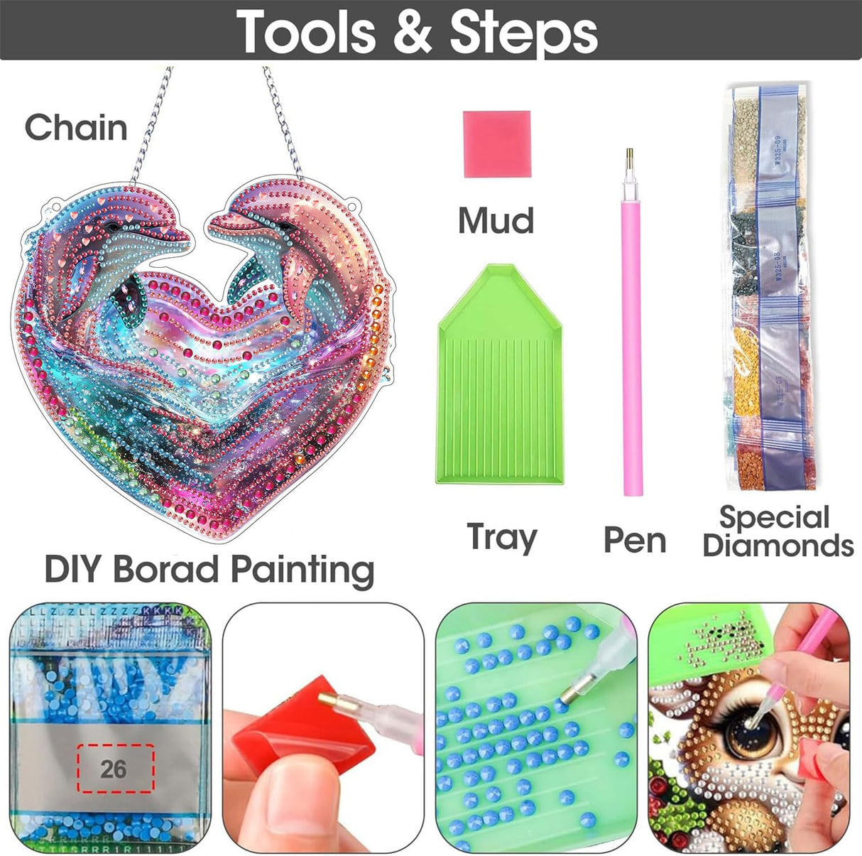 SKRYUIE Hanging Diamond Art Kits for Adults Pendant Dolphin, Special Shaped Crystal DIY Diamond Painting Kit, Acrylic Board Wreath Pendants Double Sided, Home Decor 7.48 x 7.32 Inch c1 SKRYUIE